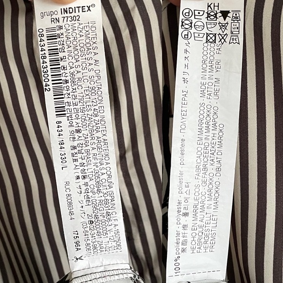 (SOLD) ZARA Collarless Button Front Striped Blouse Cat Print Belt Black Cream L - Picture 7 of 7